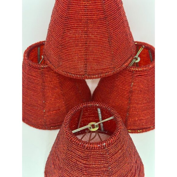 Vintage Lot of 4 Portfolio Red Glass Beaded Lamp Shades 5" Chandelier Mini - Picture 2 of 10